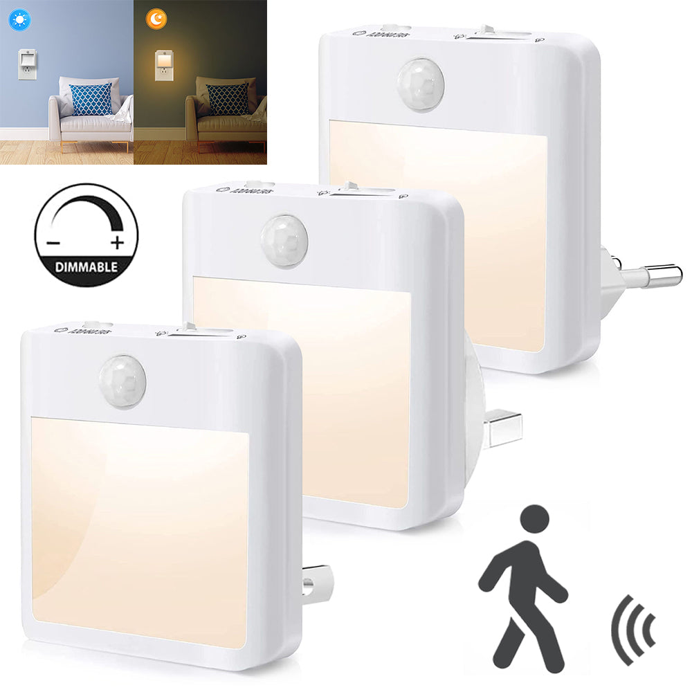 Plug in LED Motion Sensor Night Lights for Kids Bedroom Auto Dusk to Dawn Sensor Dimmable Wireless Cabinet Lamp Decor