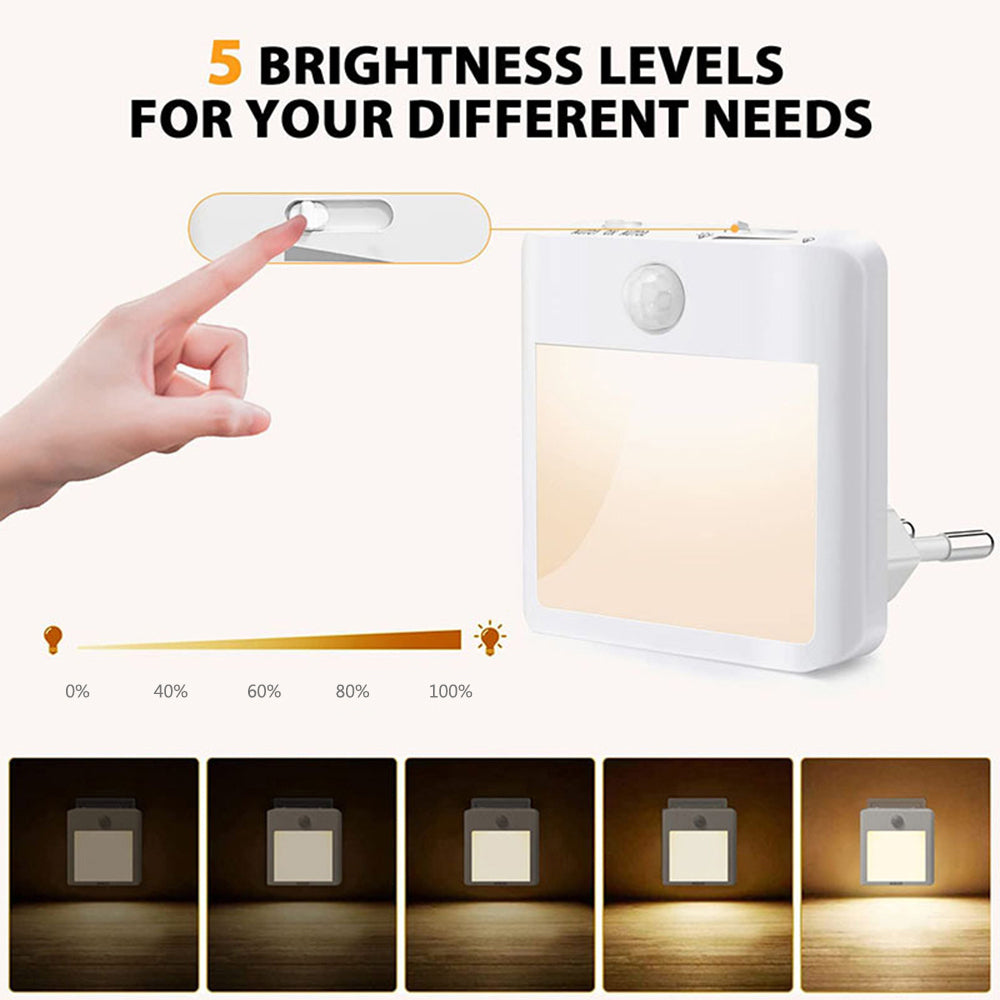 Plug in LED Motion Sensor Night Lights for Kids Bedroom Auto Dusk to Dawn Sensor Dimmable Wireless Cabinet Lamp Decor