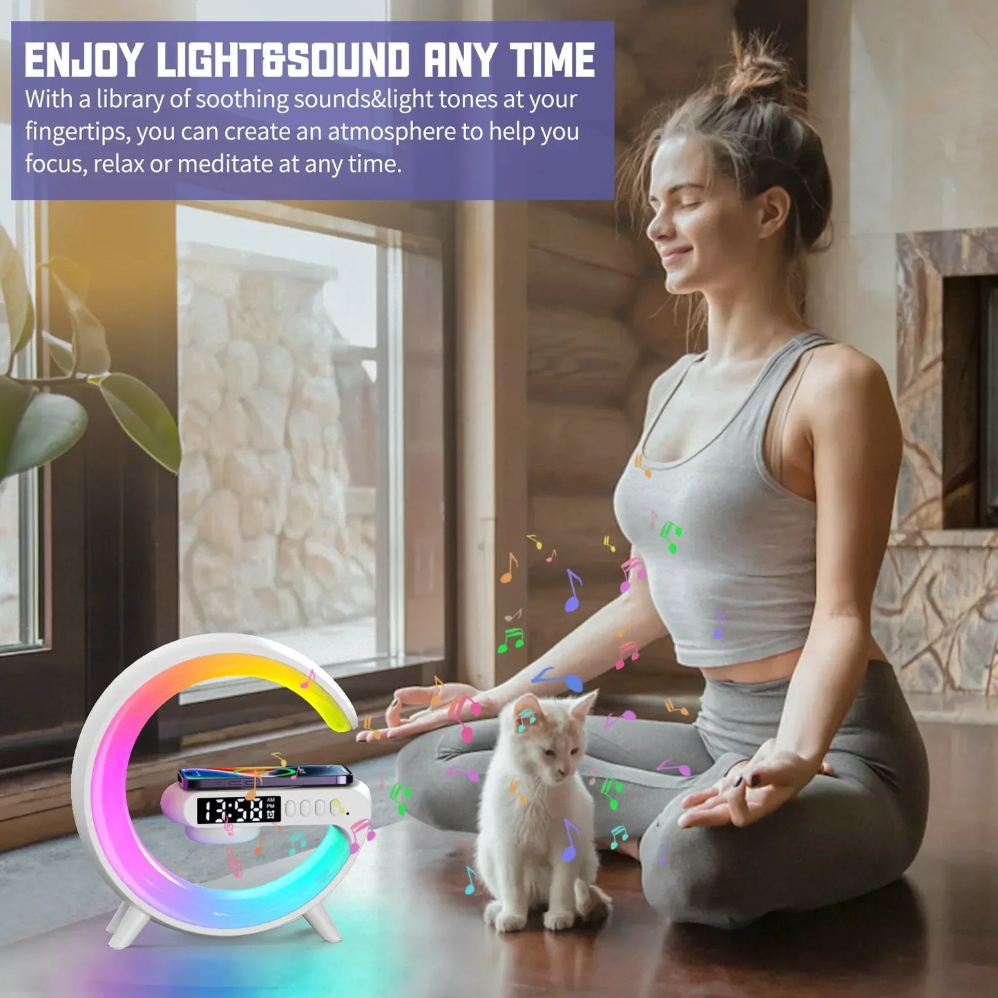 RGB Night Light Lamp Multifunction Alarm Clock TF Blueotooth Speaker 15W Wireless Charger Station Pad For iPhone 15 14 13 12 8