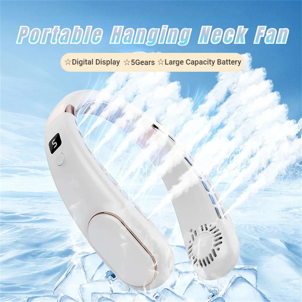 Neck Fan Portable Hanging Neck Cooler Digital Display 5 Gears Fan USB Rechargeable Mute 7000mAh Ventilador