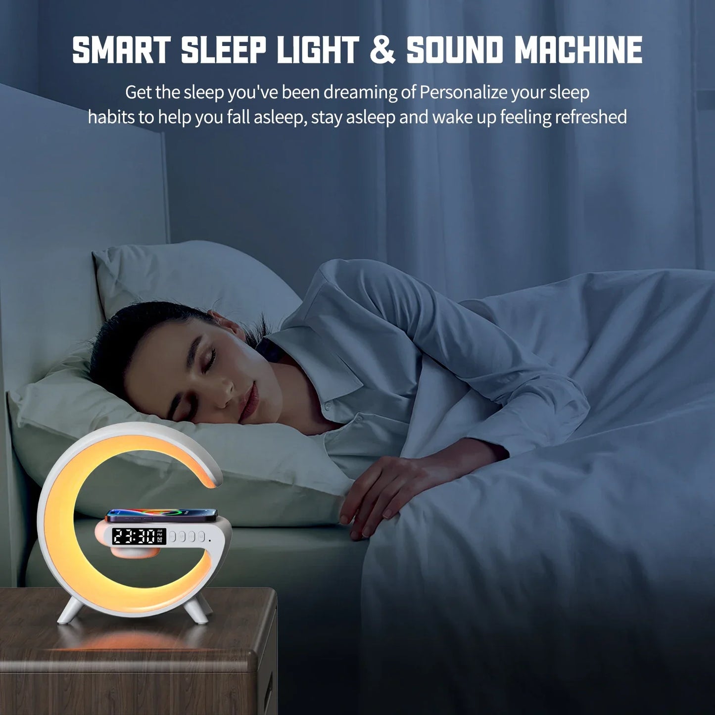 RGB Night Light Lamp Multifunction Alarm Clock TF Blueotooth Speaker 15W Wireless Charger Station Pad For iPhone 15 14 13 12 8