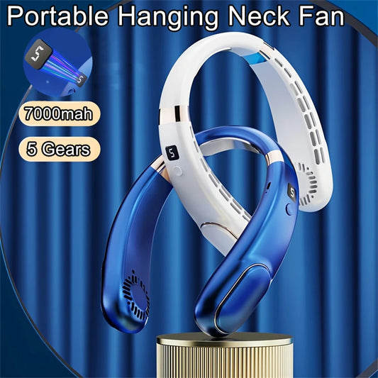 Neck Fan Portable Hanging Neck Cooler Digital Display 5 Gears Fan USB Rechargeable Mute 7000mAh Ventilador